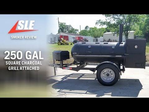 Pull Behind BBQ Smoker 250 Gallon with Square Charcoal Grill 3500lb Axle