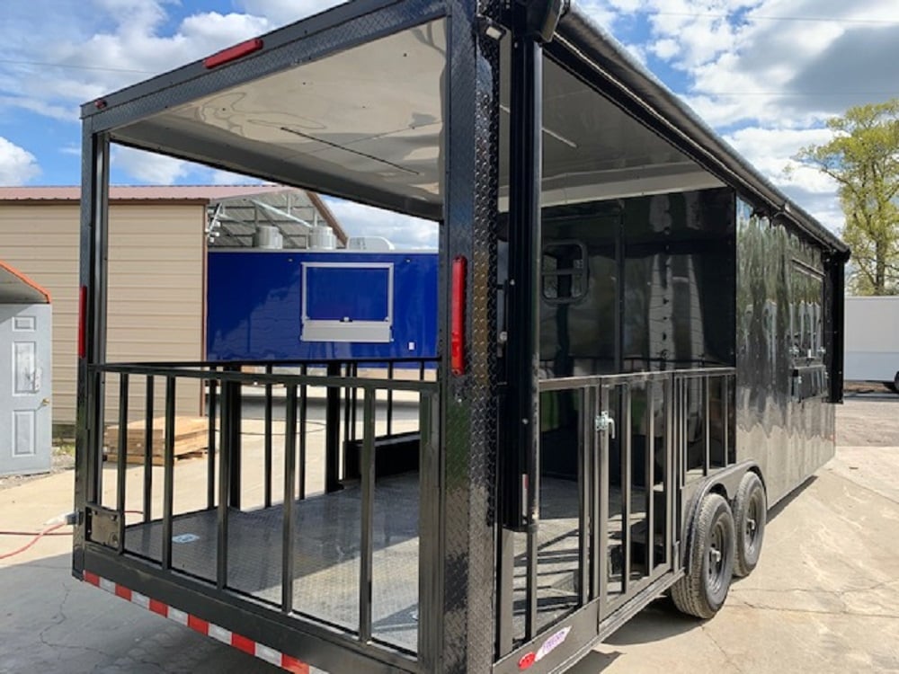 8.5 x 24 Black Porch BBQ Concession Food Trailer