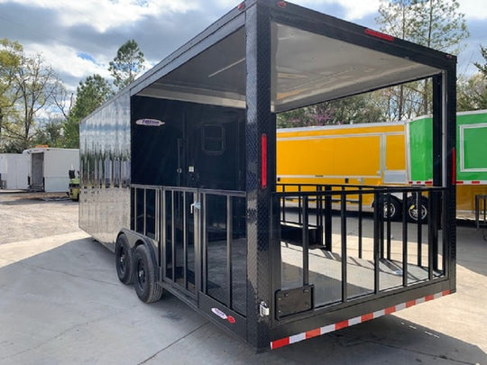 8.5 x 24 Black Porch BBQ Concession Food Trailer