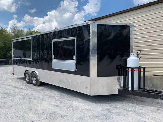 8.5 x 24 Porch Style Black Food Concession Trailer