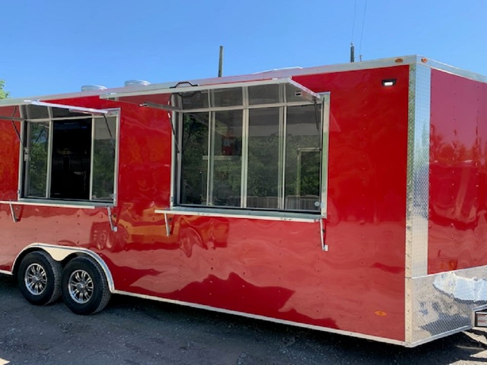 8.5 x 24 Red Food Concession Trailer w Appliances