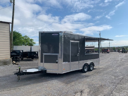 8.5 x 16 Grey Porch Style Concession Food Trailer