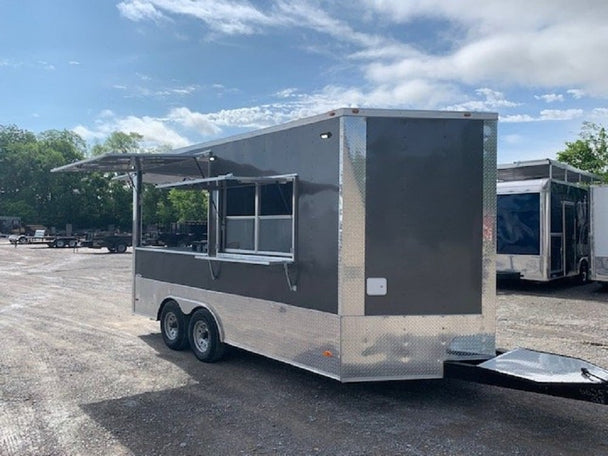 8.5 x 16 Grey Porch Style Concession Food Trailer