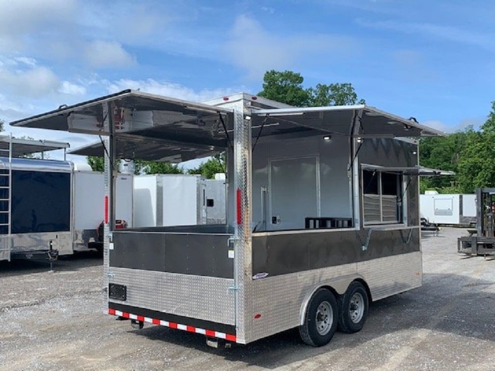 8.5 x 16 Grey Porch Style Concession Food Trailer