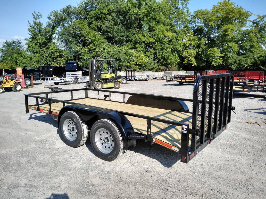 6.4' X 14' Tandem Axle Dove Tail Utility Trailer With Gate & Fenders
