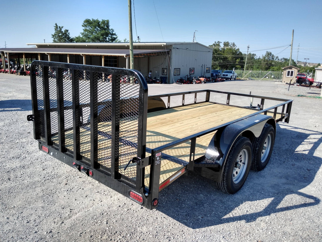 6.4' X 14' Tandem Axle Dove Tail Utility Trailer With Gate & Fenders
