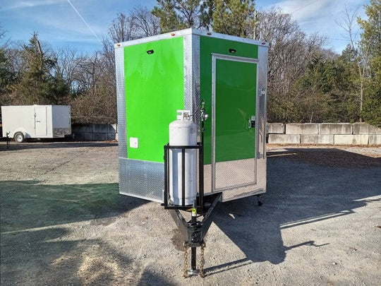 8.5' x 24' Lime Green BBQ Porch Style Concession Trailer with Restroom and Appliances - SLE Equipment - 2