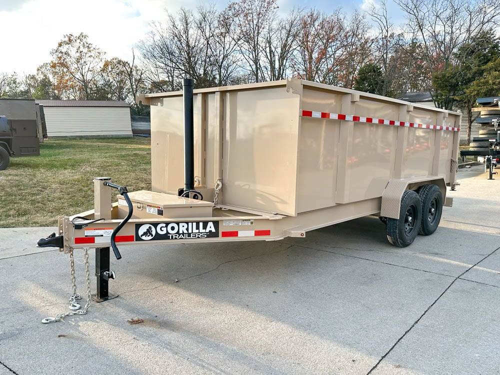 7x16 Gorilla Tan Telescopic IBeam Dump Trailer 4ft Sides (2) 7K Axles