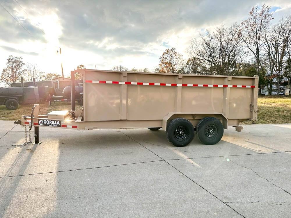 7x16 Gorilla Tan Telescopic IBeam Dump Trailer 4ft Sides (2) 7K Axles