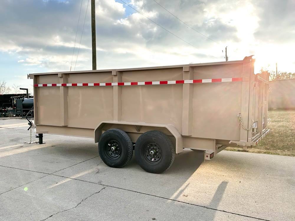 7x16 Gorilla Tan Telescopic IBeam Dump Trailer 4ft Sides (2) 7K Axles