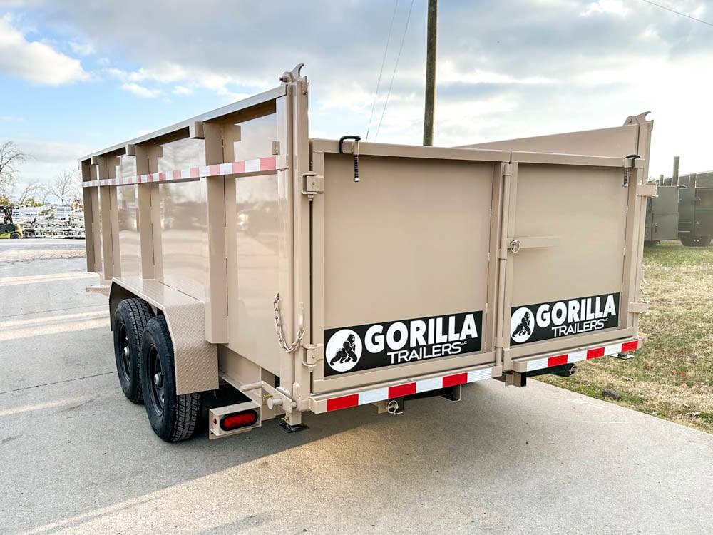 7x16 Gorilla Tan Telescopic IBeam Dump Trailer 4ft Sides (2) 7K Axles