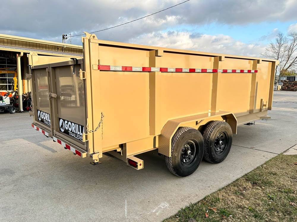 7x16 Gorilla Tan Telescopic IBeam Dump Trailer 4ft Sides (2) 7K Axles