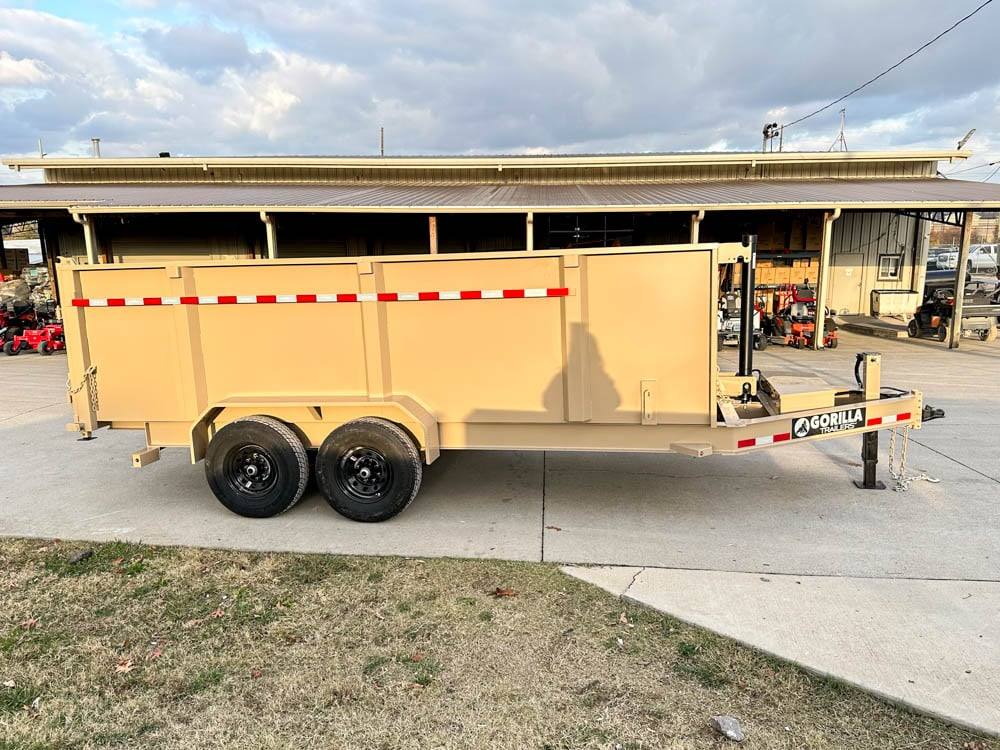 7x16 Gorilla Tan Telescopic IBeam Dump Trailer 4ft Sides (2) 7K Axles