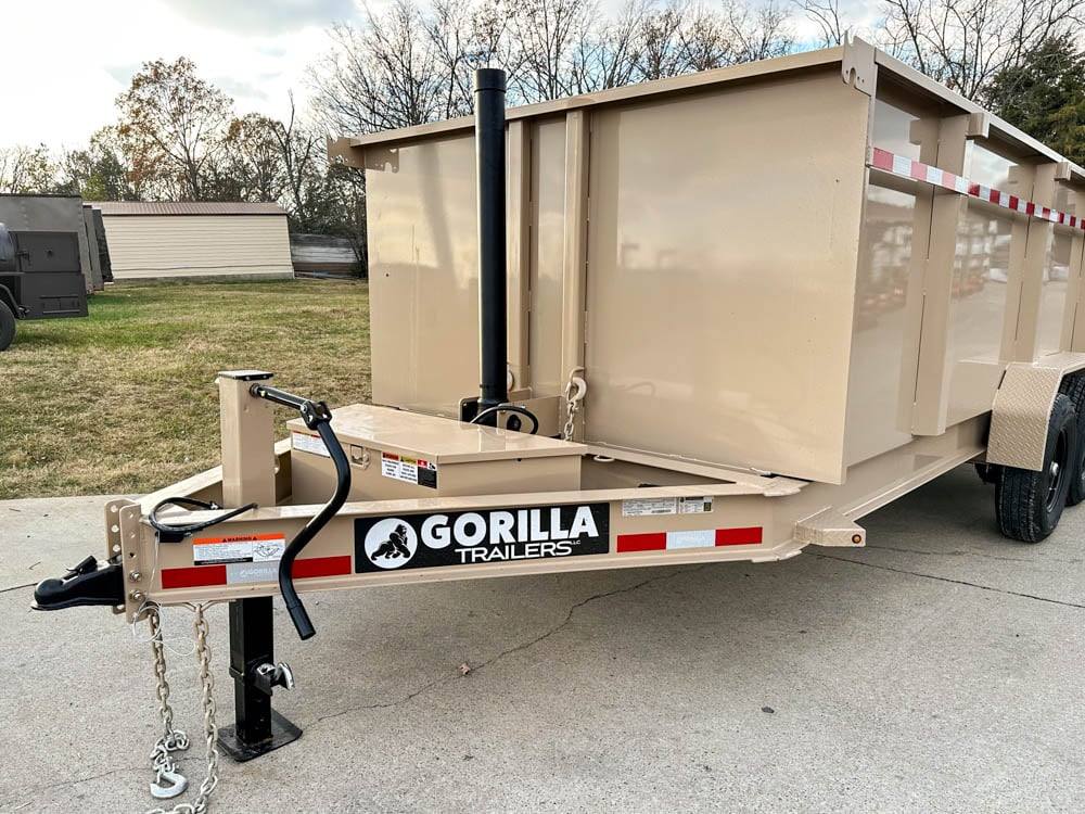 7x16 Gorilla Tan Telescopic IBeam Dump Trailer 4ft Sides (2) 7K Axles