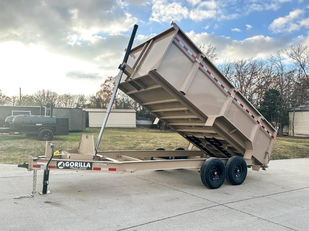 7x16 Gorilla Tan Telescopic IBeam Dump Trailer 4ft Sides (2) 7K Axles