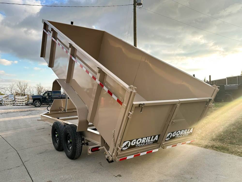 7x16 Gorilla Tan Telescopic IBeam Dump Trailer 4ft Sides (2) 7K Axles