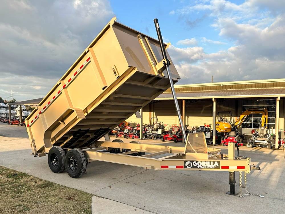 7x16 Gorilla Tan Telescopic IBeam Dump Trailer 4ft Sides (2) 7K Axles
