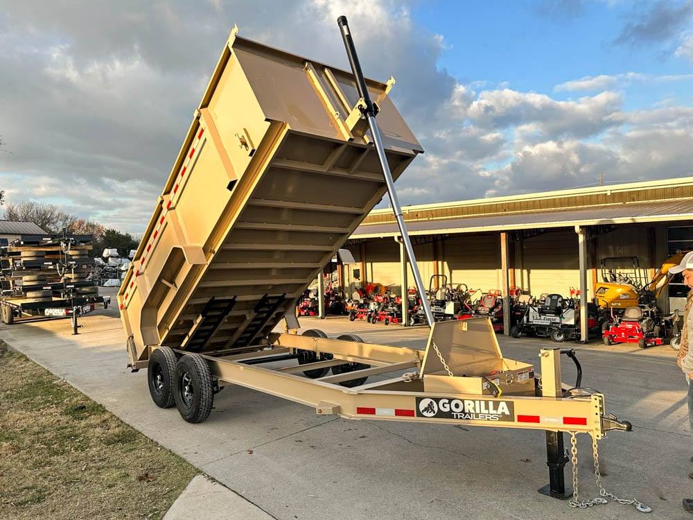 7x16 Gorilla Tan Telescopic IBeam Dump Trailer 4ft Sides (2) 7K Axles