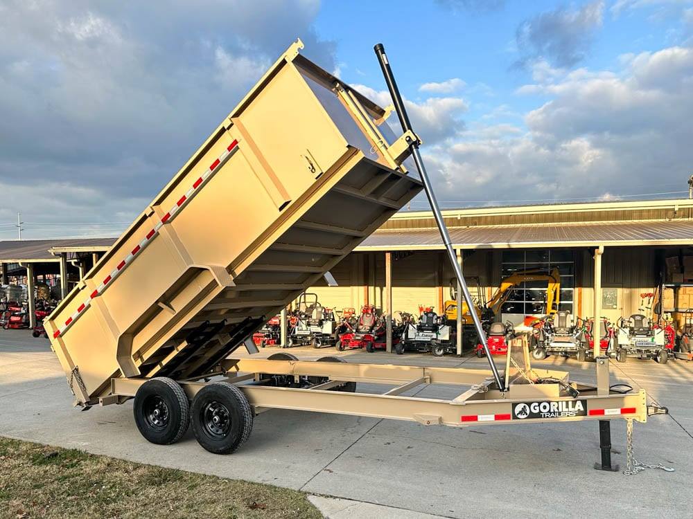 7x16 Gorilla Tan Telescopic IBeam Dump Trailer 4ft Sides (2) 7K Axles