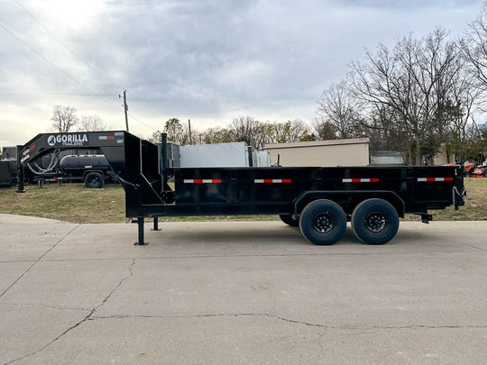 7x16 Gorilla Telescopic Gooseneck IBeam Dump Trailer 2ft Sides (2) 7K Axles