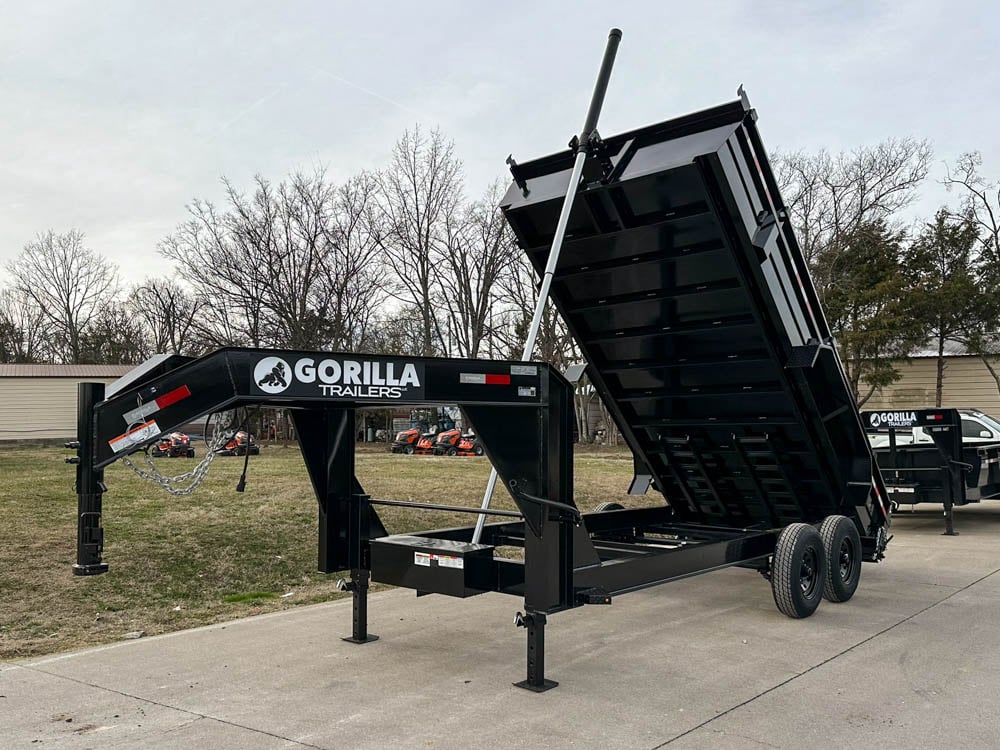 7x16 Gorilla Telescopic Gooseneck IBeam Dump Trailer 2ft Sides (2) 7K Axles