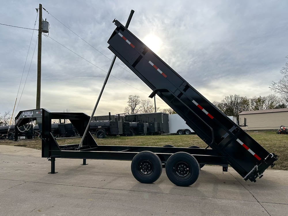 7x16 Gorilla Telescopic Gooseneck IBeam Dump Trailer 2ft Sides (2) 7K Axles