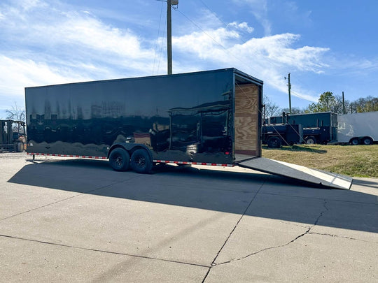 8.5x28 Black V-Nose Enclosed Trailer with Blackout Pkg (2) 7K Axles