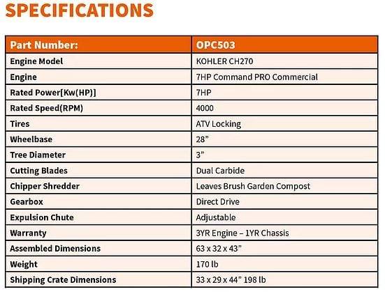 DK2 OPC503 Towable Direct Drive 7 HP Kohler Chipper Shredder