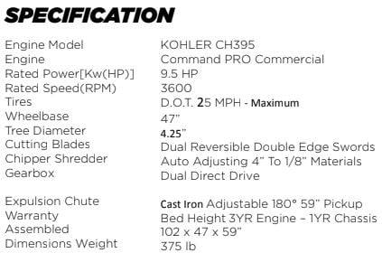 DK2 OPC504 Cyclonic Wood Chipper 9.5 HP Kohler Direct Drive