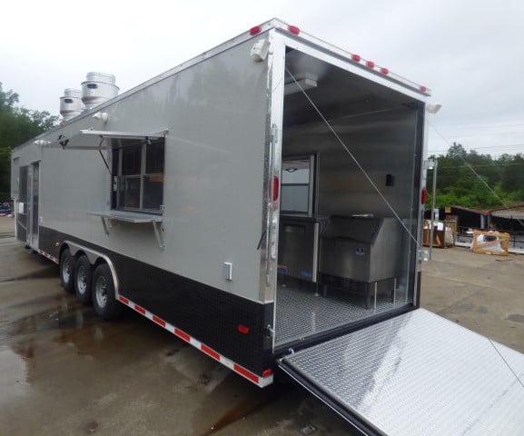 8.5' x 40' Grey Gooseneck Concession Food Trailer With Appliances