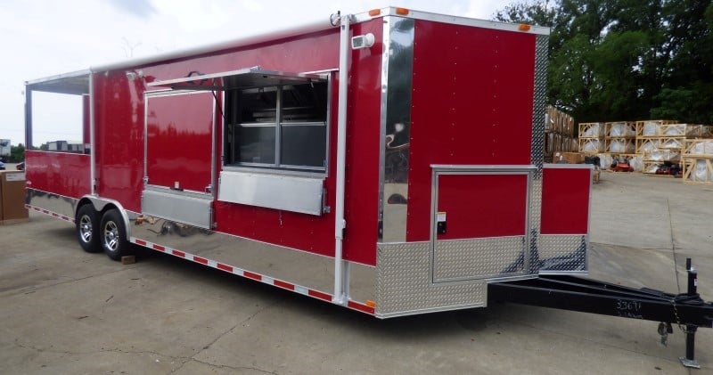 8.5' x 28' Concession Food Trailer Red Catering Event Trailer