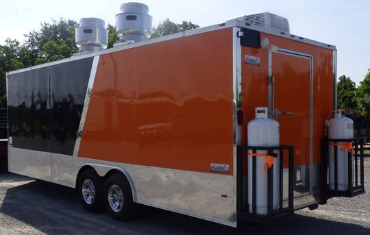 8.5' x 24' Concession Food Trailer Orange and Black With Appliances