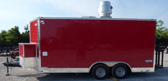 8.5' x 16' Concession Trailer Red Food With Appliances