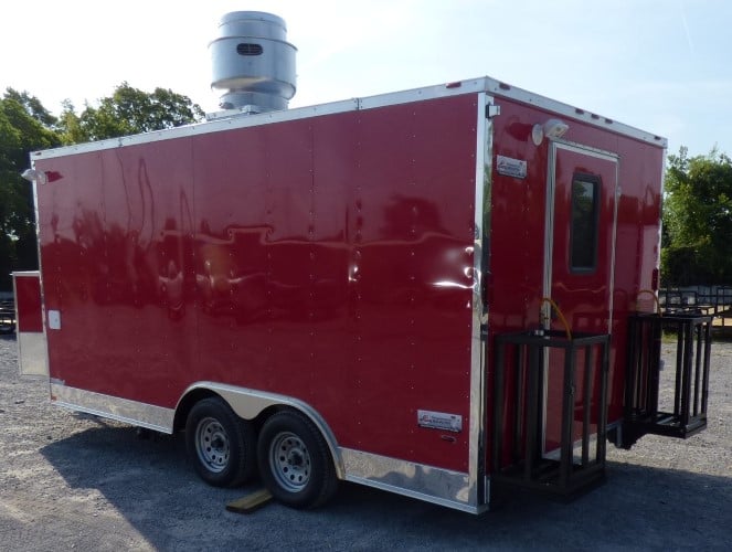 8.5' x 16' Concession Trailer Red Food With Appliances