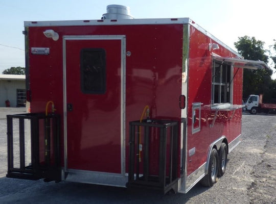 8.5' x 16' Concession Trailer Red Food With Appliances