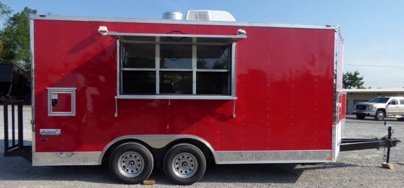 8.5' x 16' Concession Trailer Red Food With Appliances