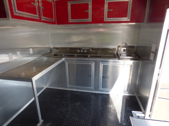 8.5' x 30' Concession Food Trailer Red With Appliances