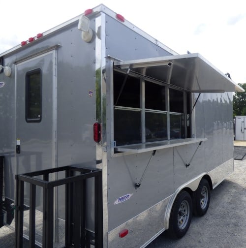 8.5' x 16' Concession Trailer Silver Frost Catering Event