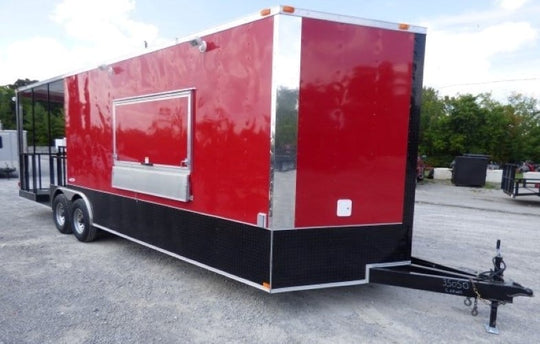 8.5' x 26' Concession Food Trailer Red With Appliances