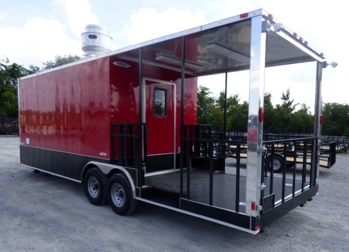 8.5' x 26' Concession Food Trailer Red With Appliances