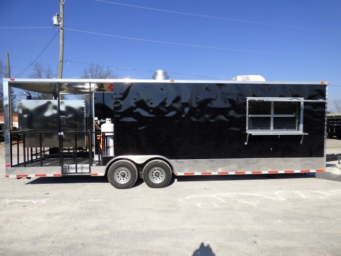 8.5' x 28' Black Catering Event Concession Food Trailer