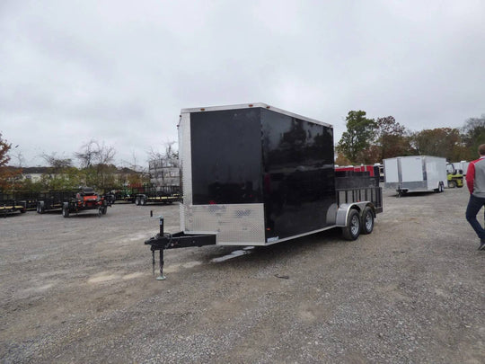 Enclosed Utility Hybrid Trailer 7'x18' with Side Ramp - Lawn Mower Equipment Hauler Storage - SLE Equipment - 1