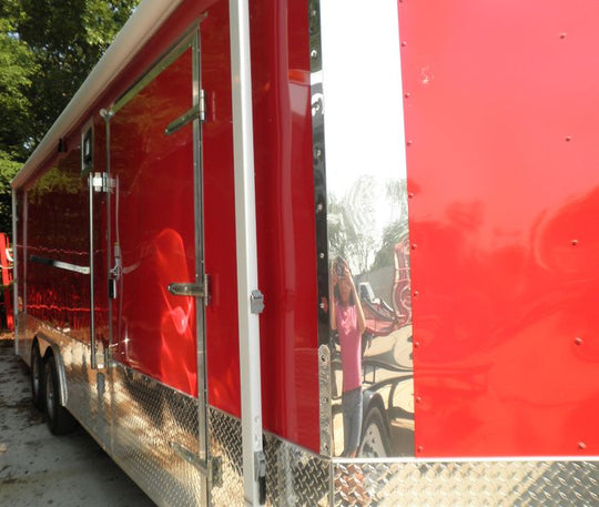 Enclosed Trailer 8.5'x26' Red - Lawn Equipment Car Motorcycle Hauler V-Nose