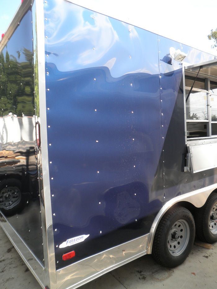 Concession Trailer 8.5'x16' Blue - Event Food Catering BBQ White Background