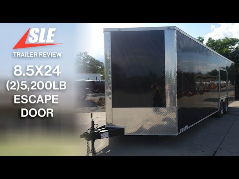 8.5X24 Black Enclosed Trailer (2) 5,200lb Axles Escape Door Video