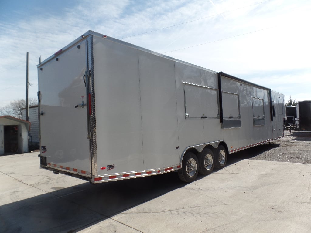 8.5' x 50' White Goose-neck Porch Style Concession Food Trailer