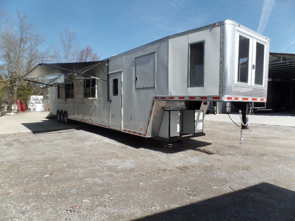 8.5' x 50' White Goose-neck Porch Style Concession Food Trailer