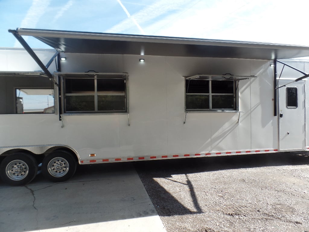 8.5' x 50' White Goose-neck Porch Style Concession Food Trailer