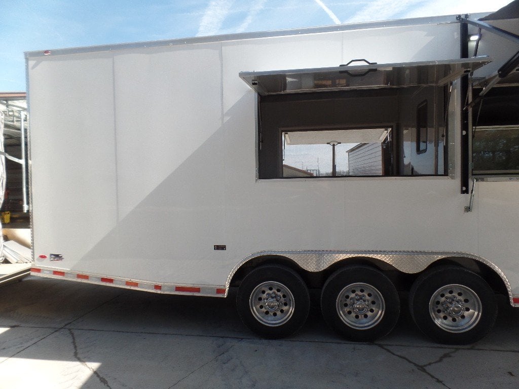 8.5' x 50' White Goose-neck Porch Style Concession Food Trailer With Appliances