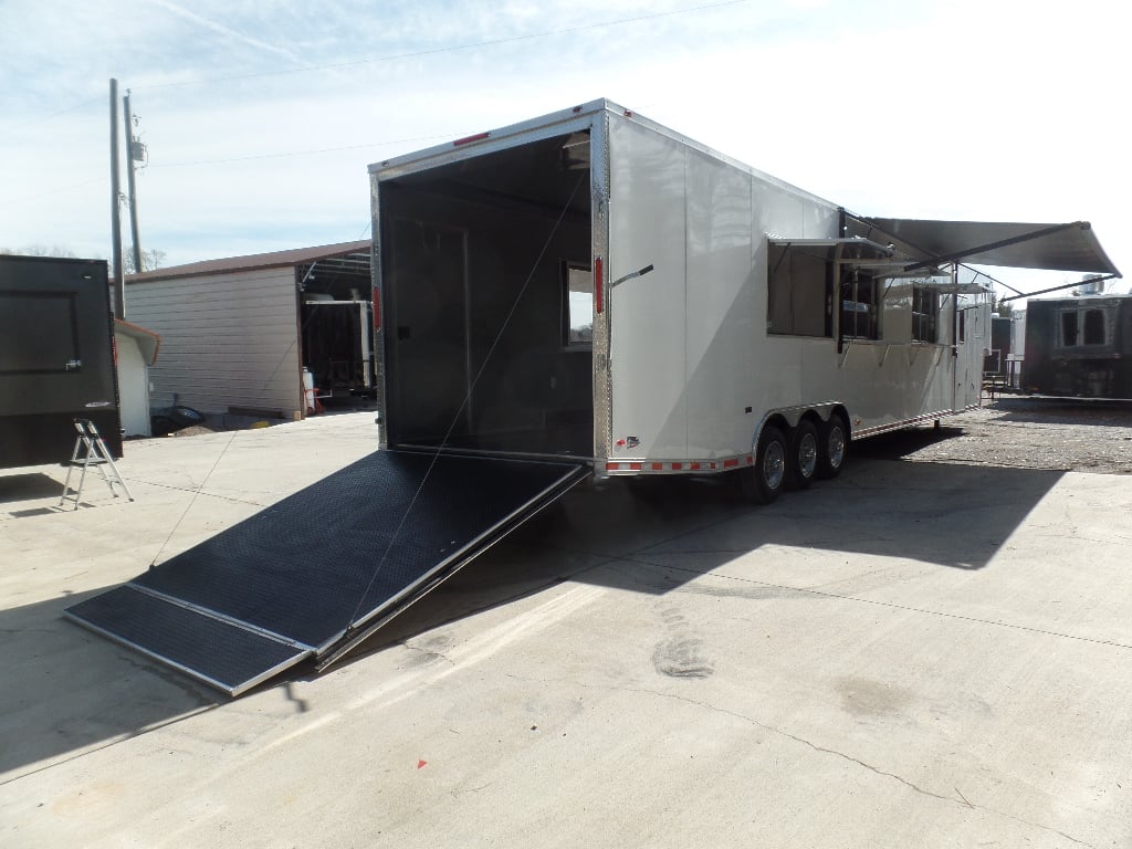 8.5' x 50' White Goose-neck Porch Style Concession Food Trailer